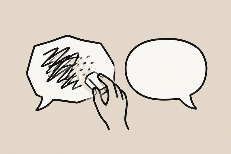 A hand erases harmful scribbles from a speech bubble.
